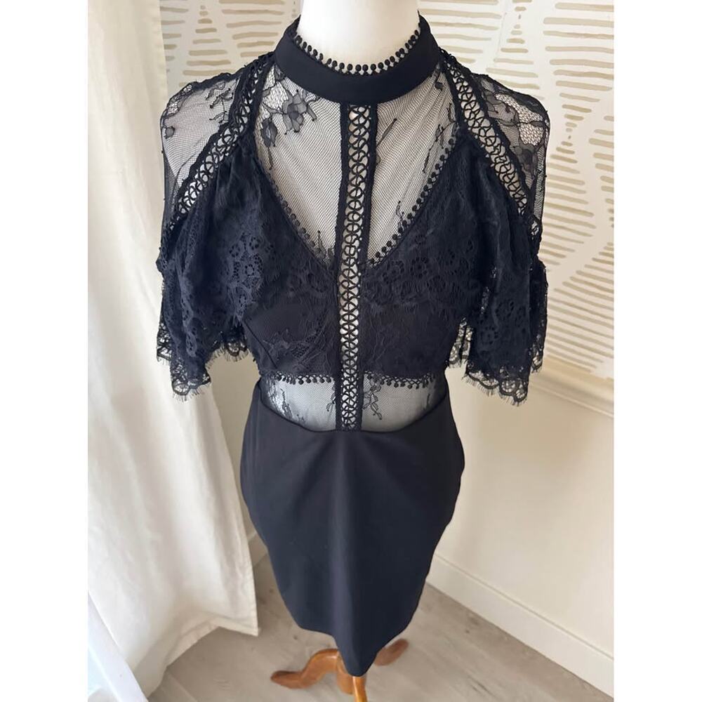 Boutique Women’s Large Black Lace Cutout Mini Dressa - Picture 4 of 9